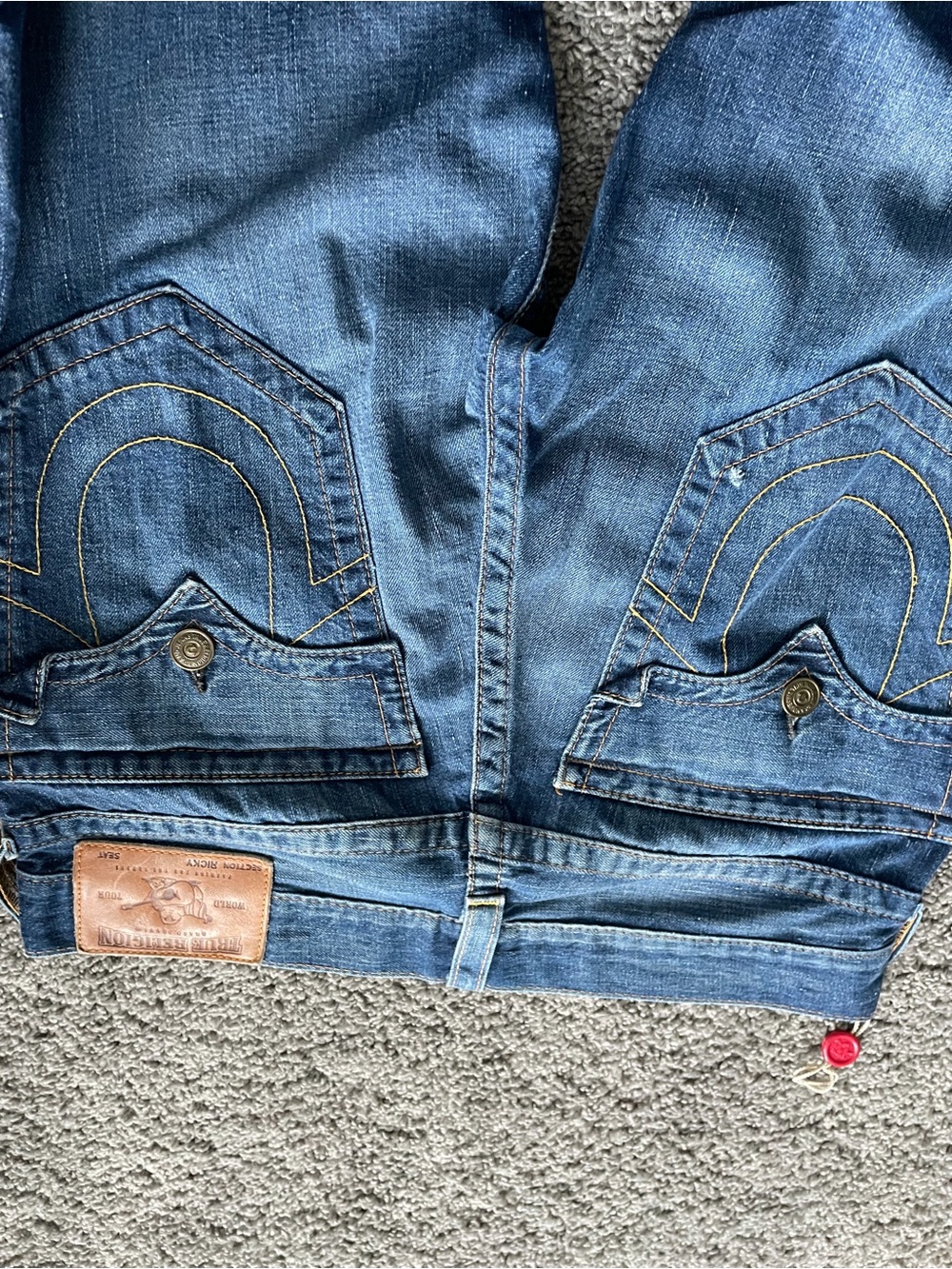 True Religion Blue Denim Jeans with Yellow Stitching